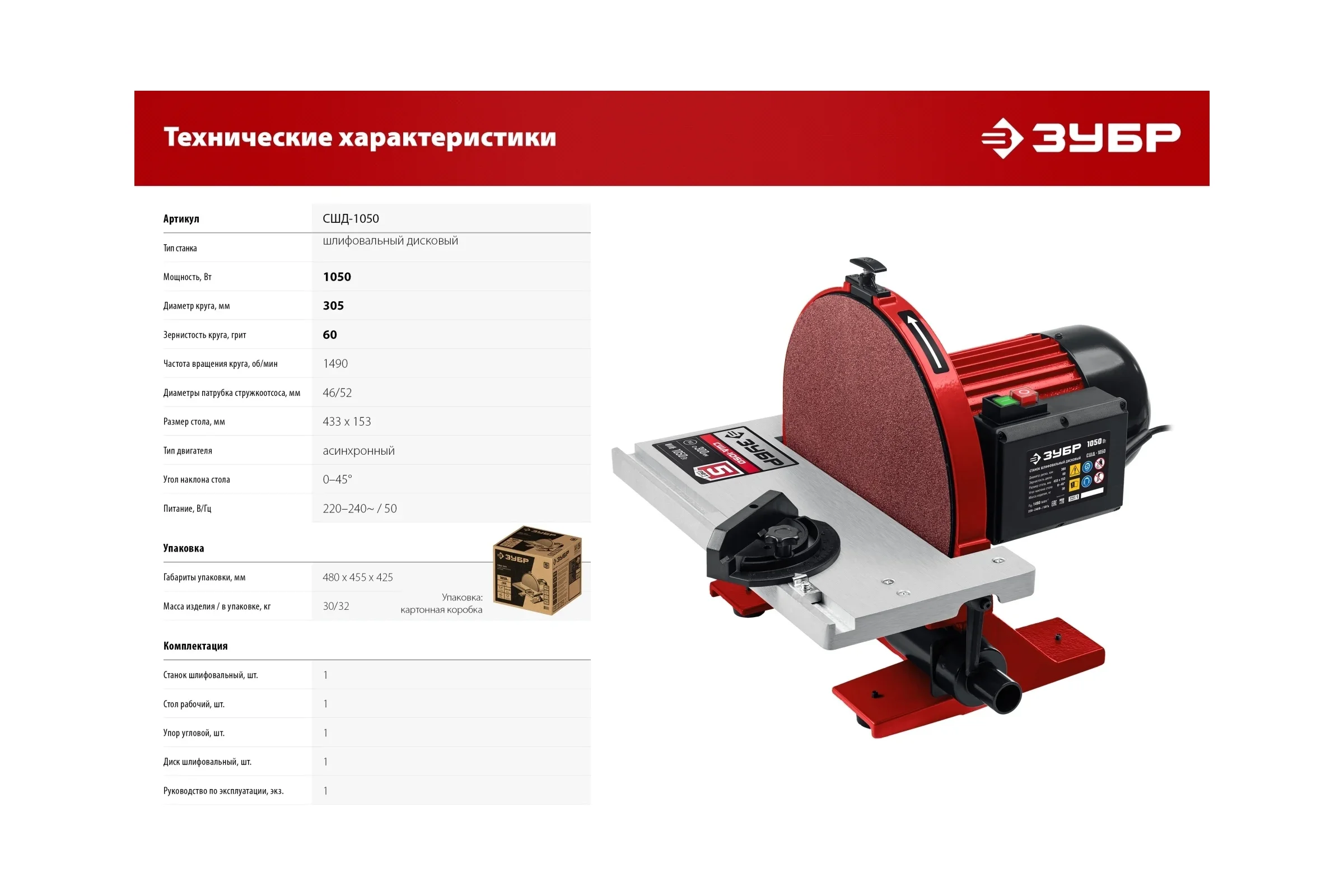 Станок шлифовальный Зубр СШД-1050 1050W