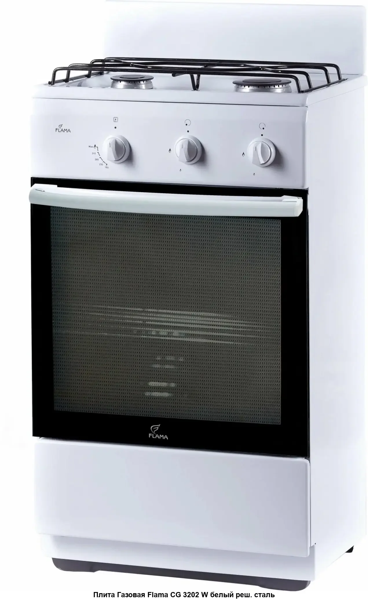 Плита газовая Flama CG 3202 W белый реш.сталь 2 газ конф. газ духовка 30л.