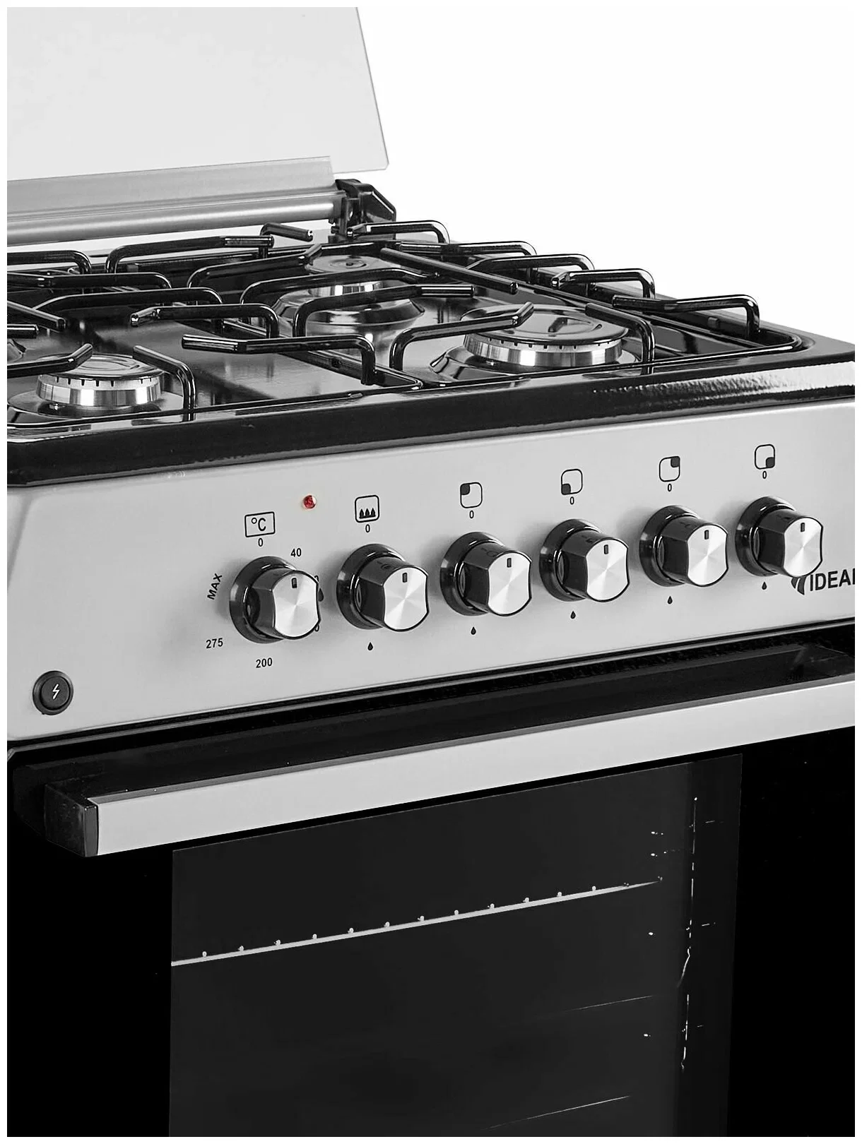 Плита газовая IDEAL L115 ГК серый,мм 850х600х600, 65 л,4 конф,эл поджиг,газ-контроль,чуг.реш.