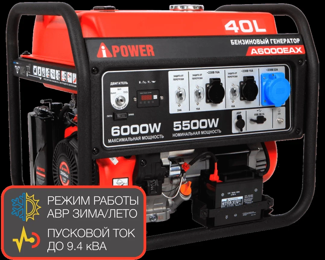 Генератор бензиновый PROKRESS POWER HD6000EAX (6,0/5,5кВт, 220Вт, электростартер, бак 25л, с подключ