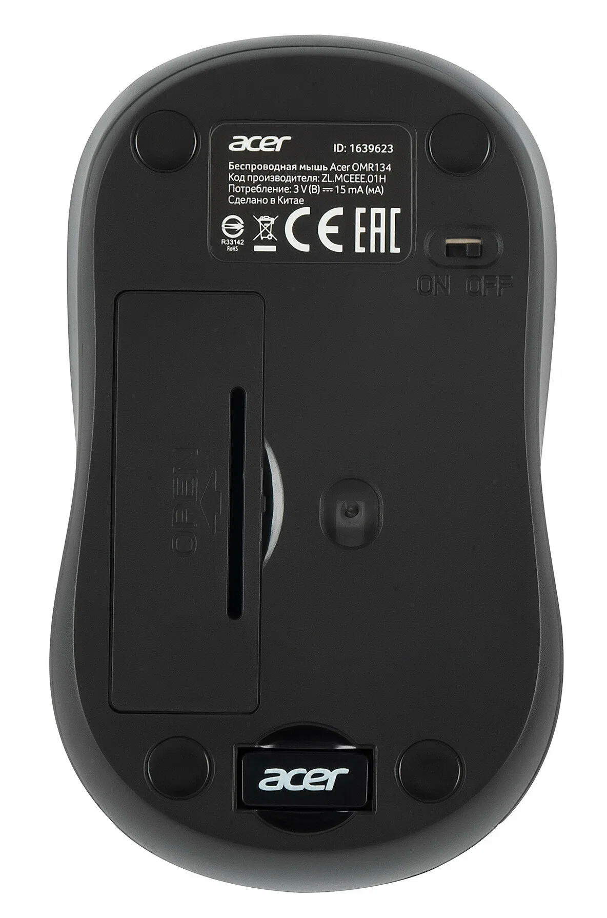 Мышь беспроводная Acer OMR134 серый, 1000 dpi, радиоканал, USB, кнопки - 3