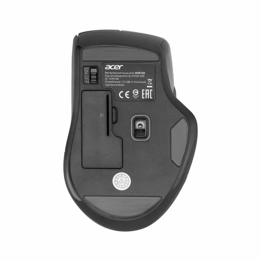 Мышь беспроводная Acer OMR150 черный, 1600 dpi, радиоканал, USB, кнопки - 6
