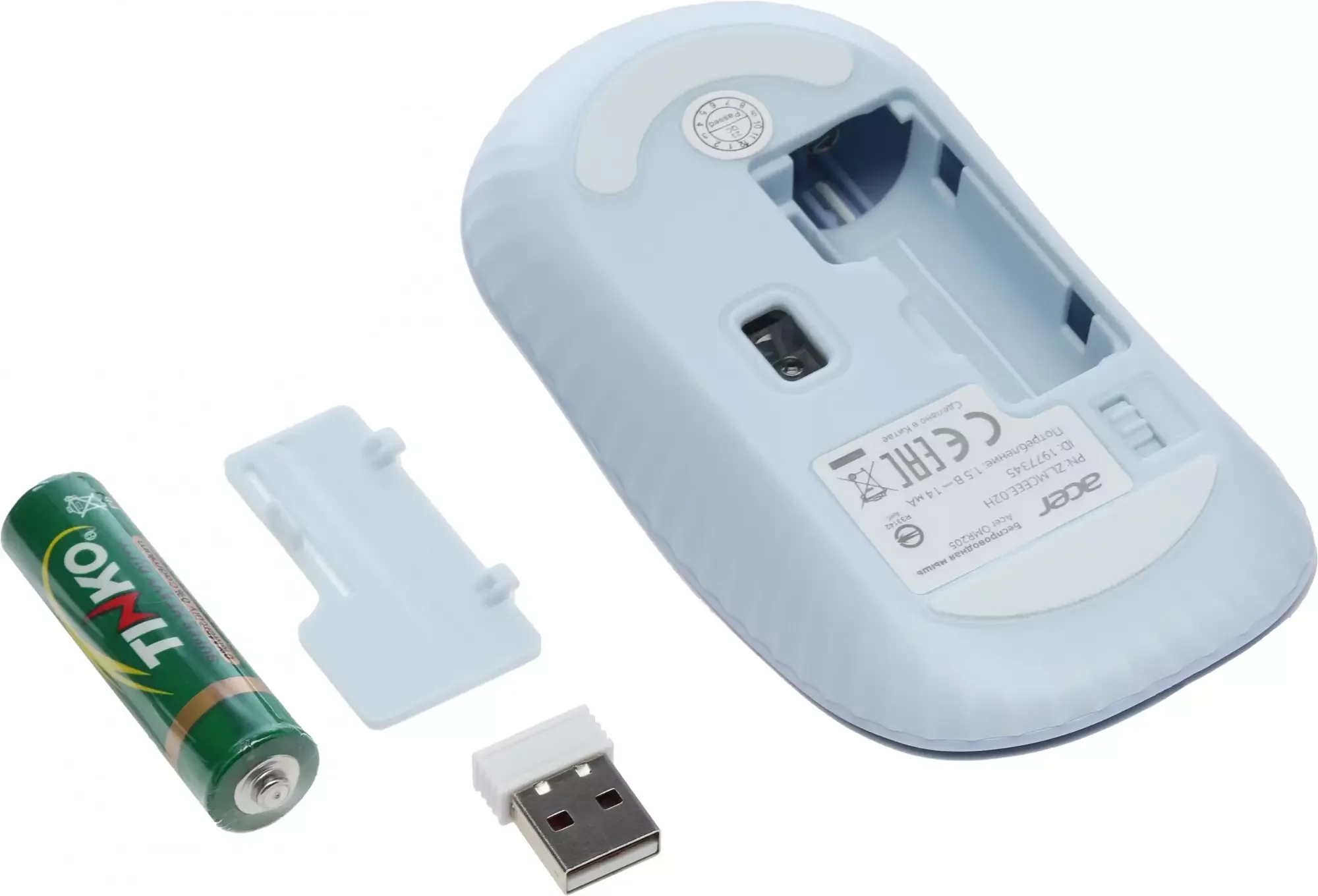 Мышь беспроводная Acer OMR205 белый/голубой, 1200 dpi, радиоканал, USB, кнопки - 3
