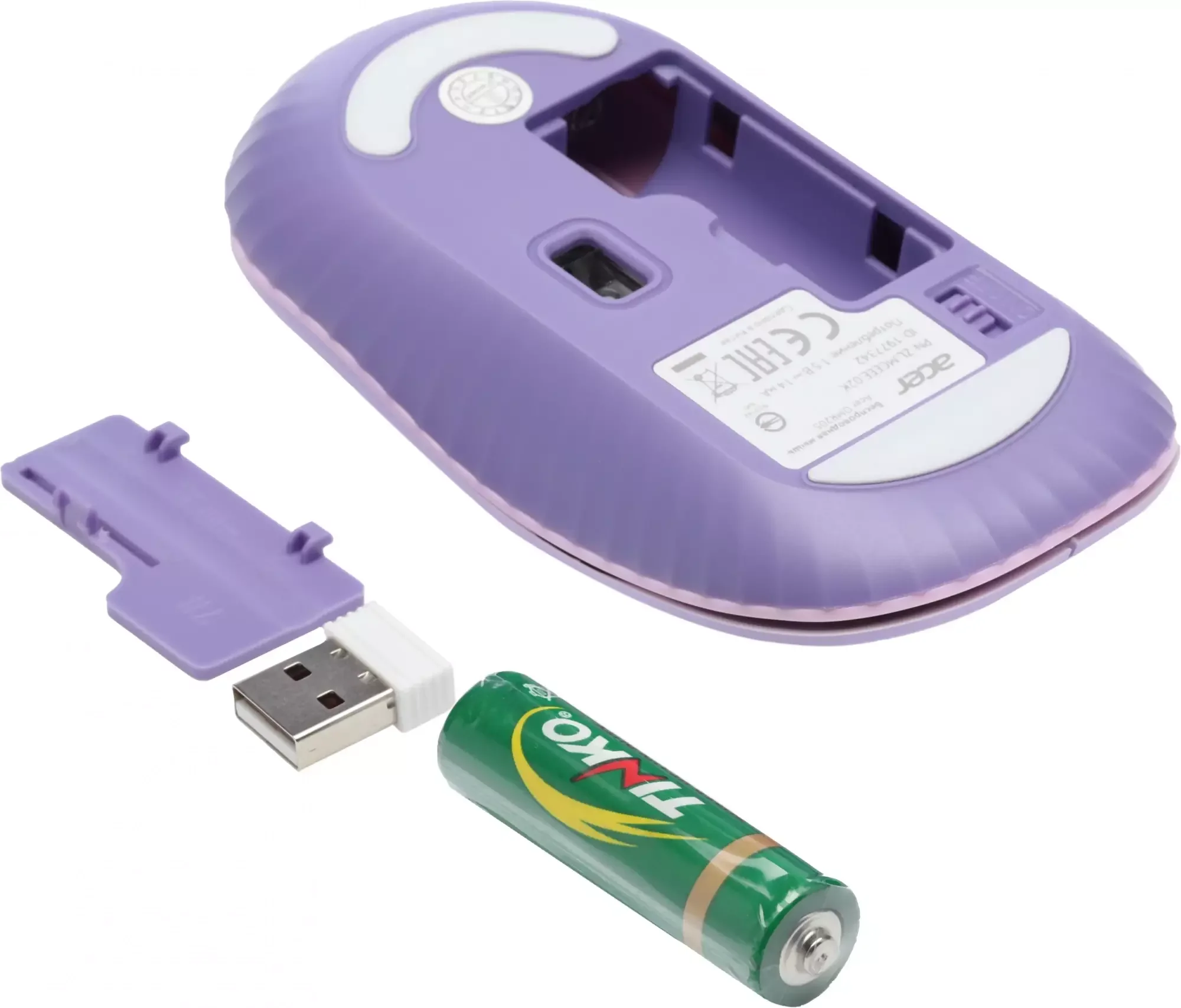 Мышь беспроводная Acer OMR205 фиолетовый, 1200 dpi, радиоканал, USB, кнопки - 3