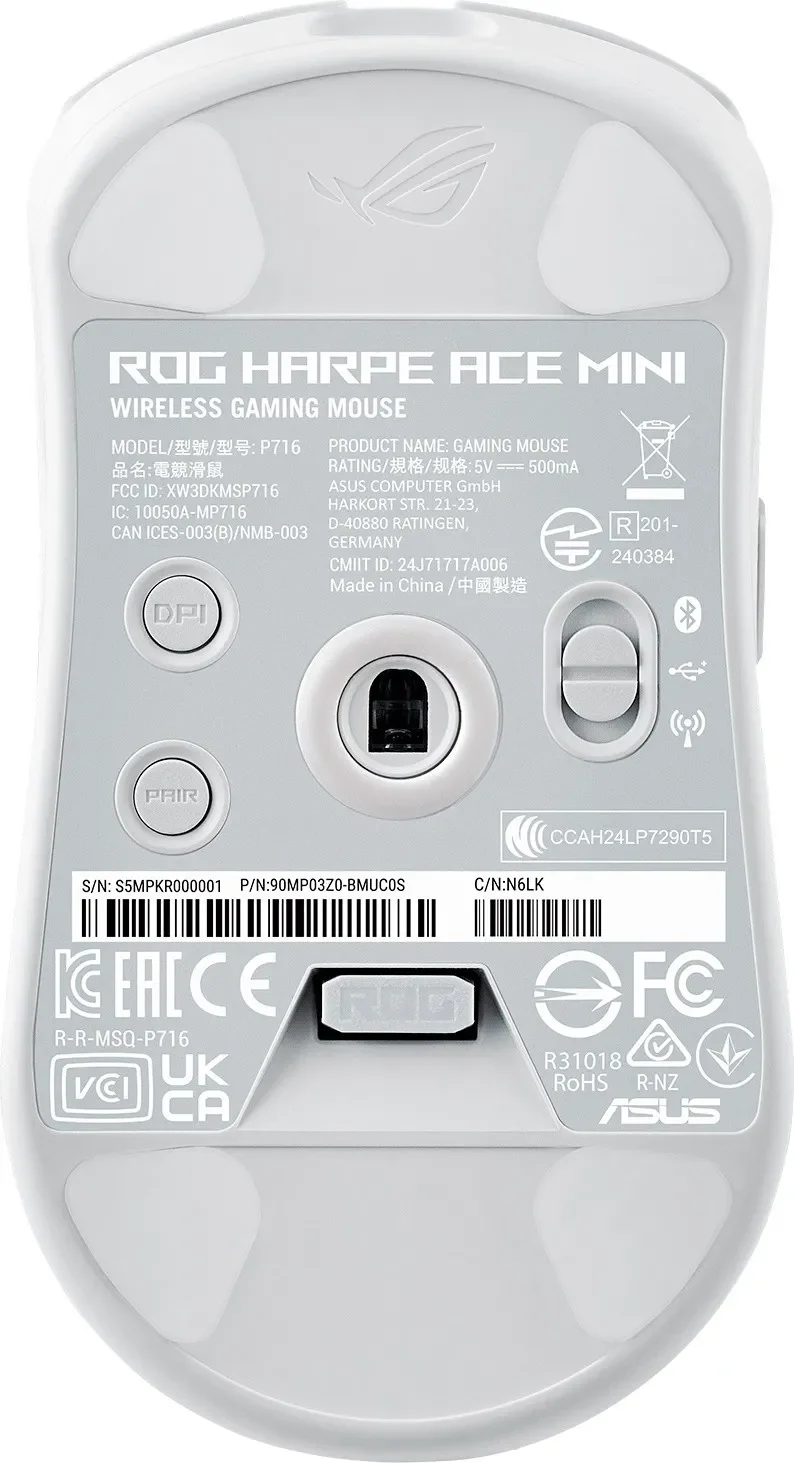 Мышь беспроводная ASUS ROG Harpe Ace Mini белый, 42000 dpi, радиоканал, Bluetooth, USB, кнопки - 5