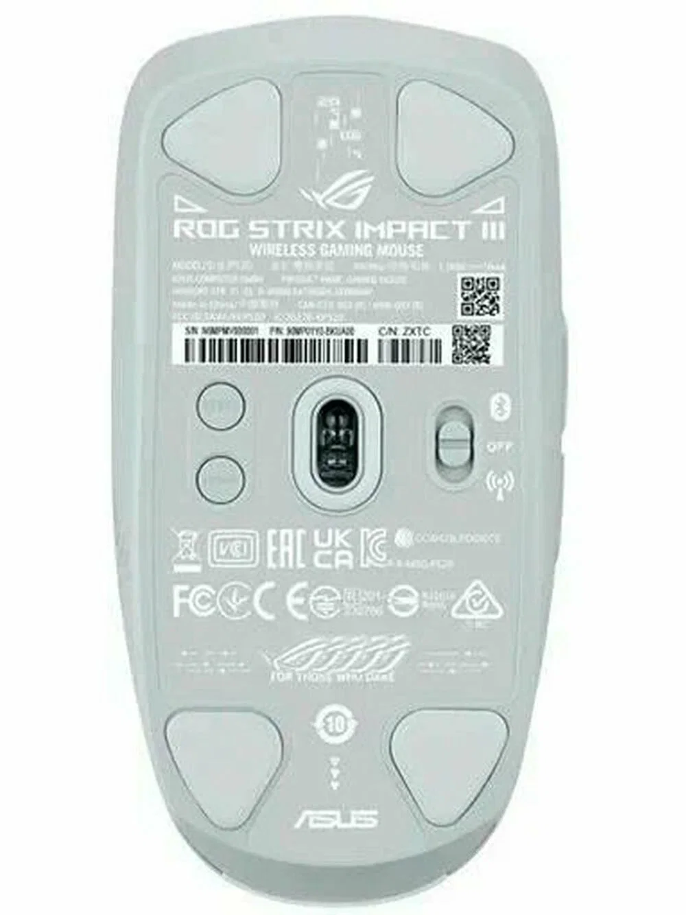 Мышь беспроводная ASUS ROG Strix Impact III белый, 36000 dpi, USB Type-A, радиоканал, Bluetooth, кнопки - 5