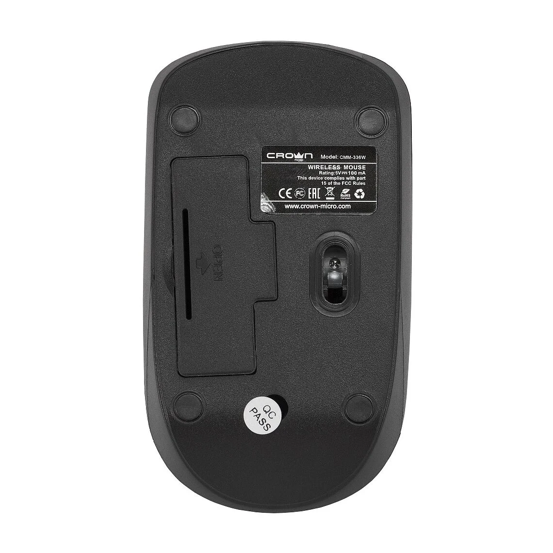 Мышь беспроводная Crown CMM-336W черный, 1600 dpi, радиоканал, USB, кнопки - 4