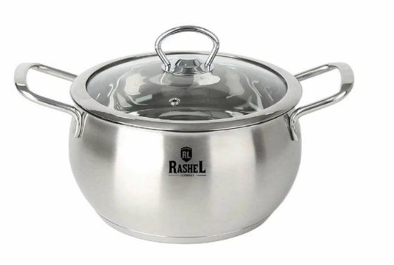 RASHEL R-60s Кастрюля 6л из нержавеющей стали со стекл. кр., 24х13,5см