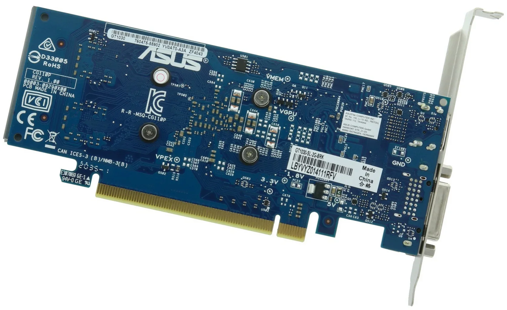 Видеокарта ASUS NVIDIA GT1030-SL-2G-BRK GT 1030 2048Mb 64 GDDR5 1228/6008 DVIx1 HDMIx1 HDCP Ret low profile