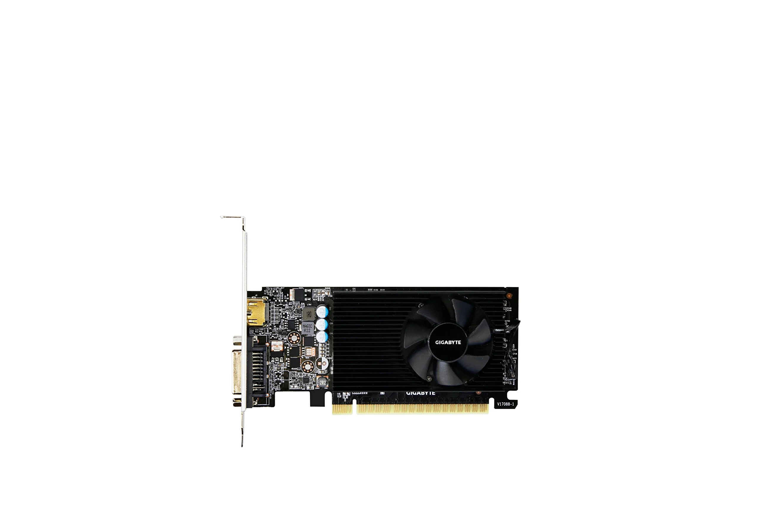 Видеокарта Gigabyte GV-N1030D4-2GL NVidia GeForce GT 1030, 2Gb DDR4/64-bit, PCI-Ex16 3.0, DVI-Dx1, HDMI2.0bx1, LP, 2-slot cooler, Retail