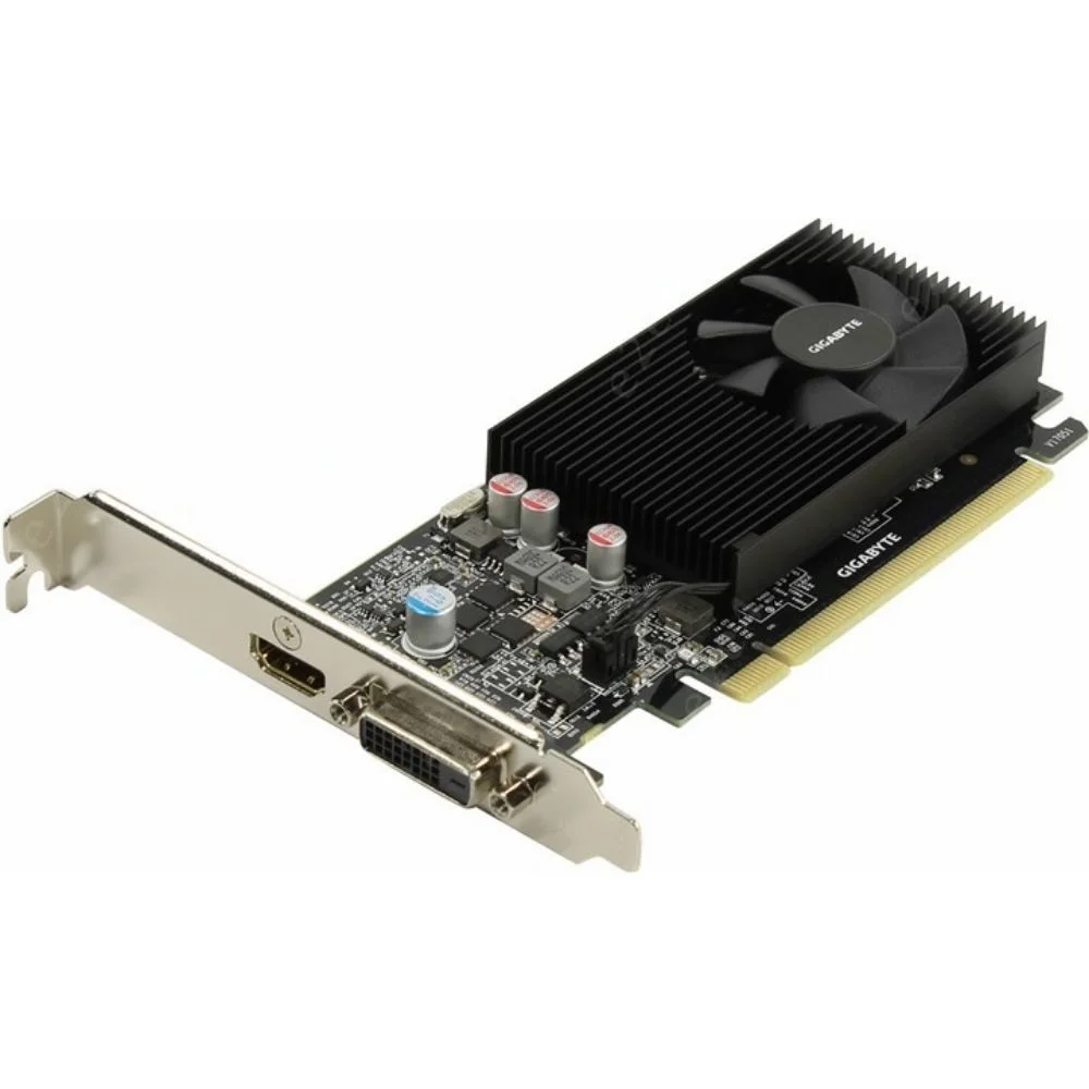 Видеокарта Gigabyte GV-N1030D4-2GL NVidia GeForce GT 1030, 2Gb DDR4/64-bit, PCI-Ex16 3.0, DVI-Dx1, HDMI2.0bx1, LP, 2-slot cooler, Retail