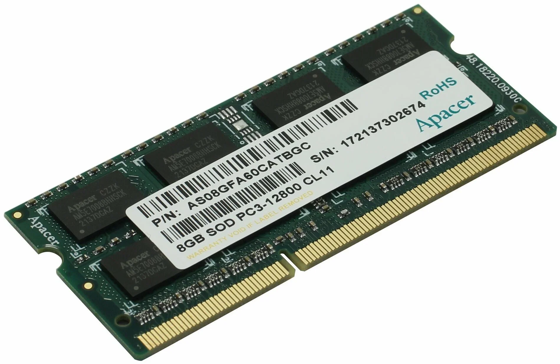 Оперативная память Apacer, DDR3, 8GB (1x8GB), 1600MHz, CL11, SO-DIMM