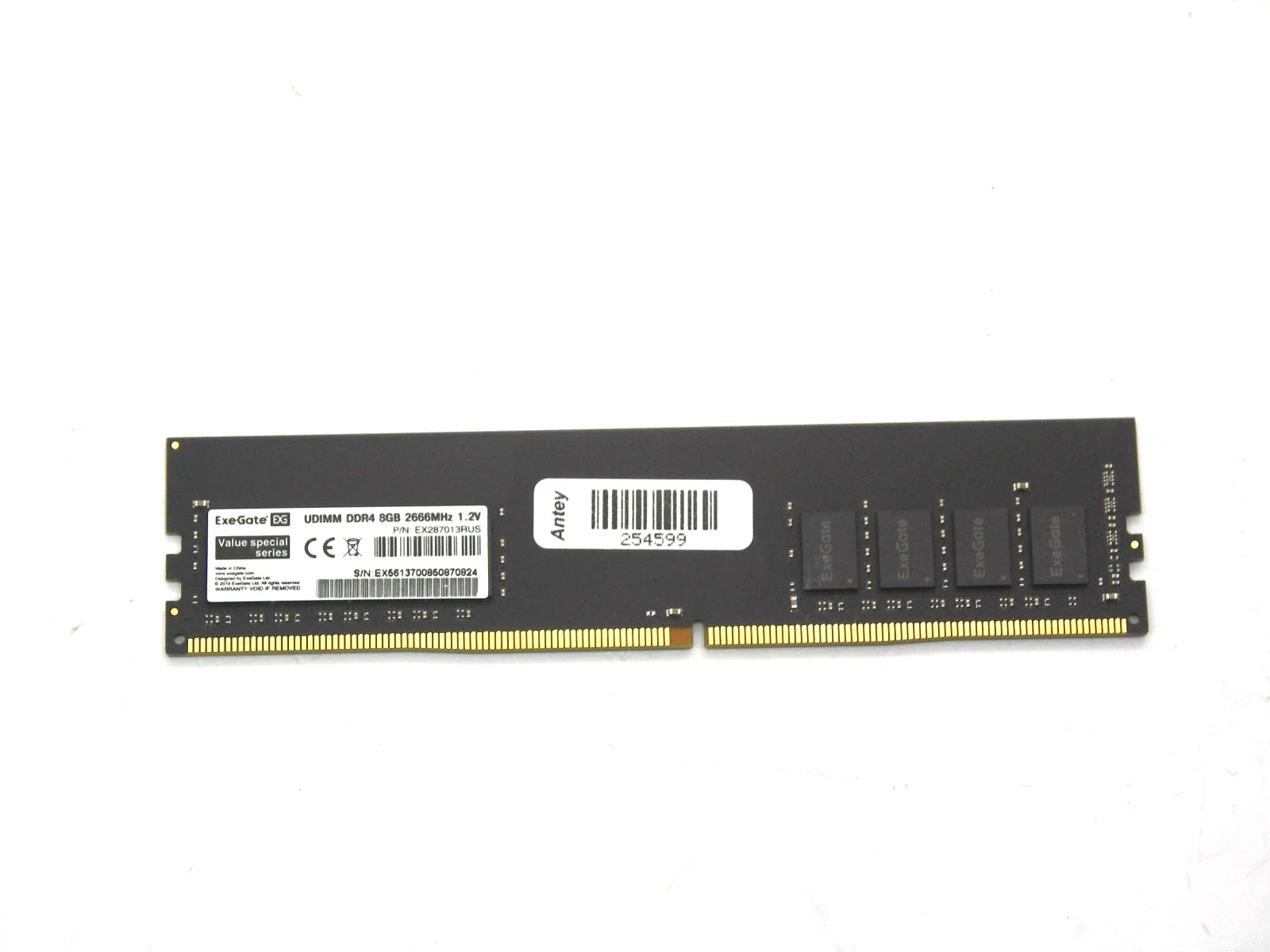 Оперативная память Exegate, DDR4, 8GB (1x8 GB), 2666 MHz, CL19, DIMM, OEM