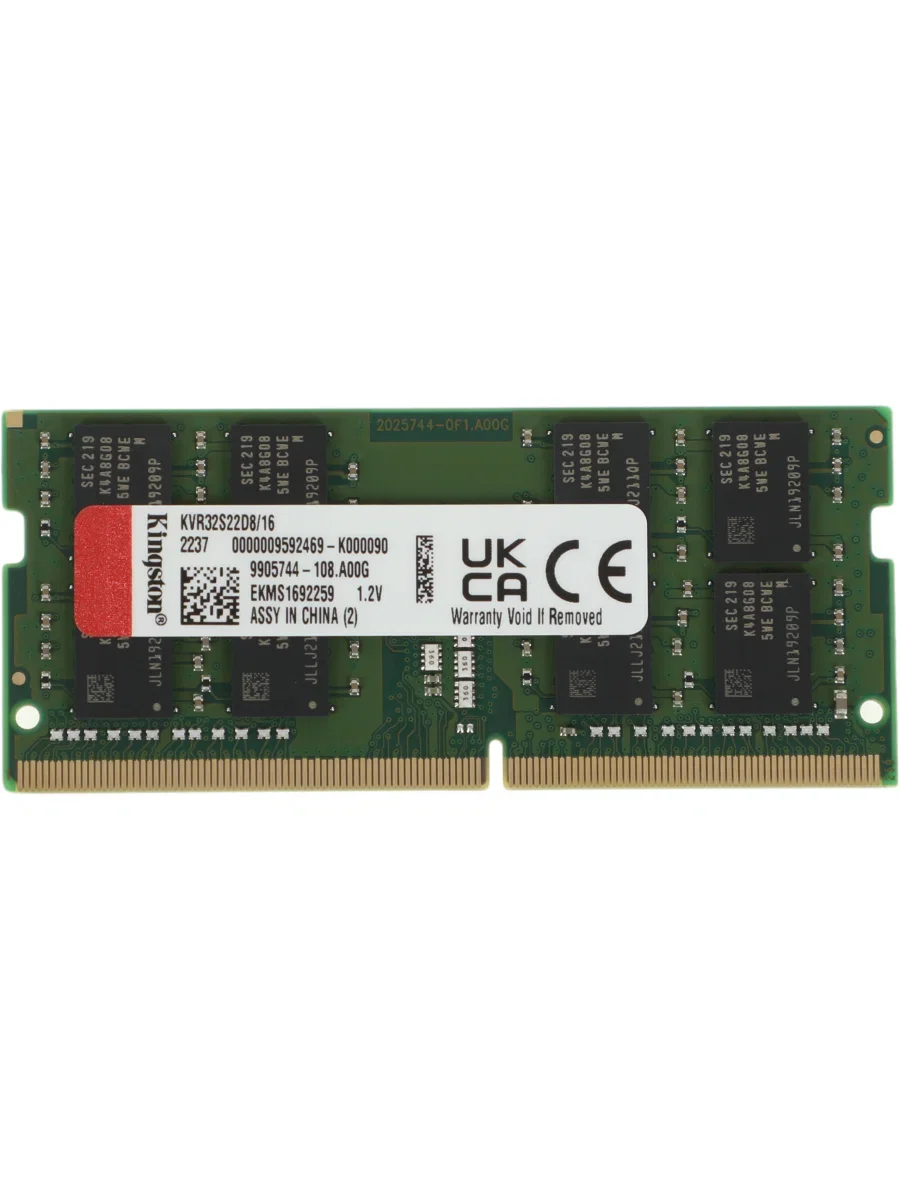 Оперативная память Kingston ValueRAM, DDR4, 16GB (1x16GB), 3200MHz, CL22, SO-DIMM