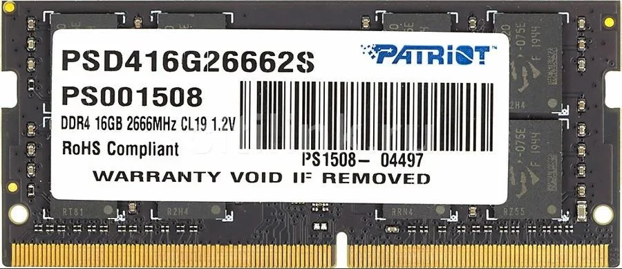 Оперативная память Patriot Signature, DDR4, 16GB (1x16 GB), 2666 MHz, CL19, DIMM
