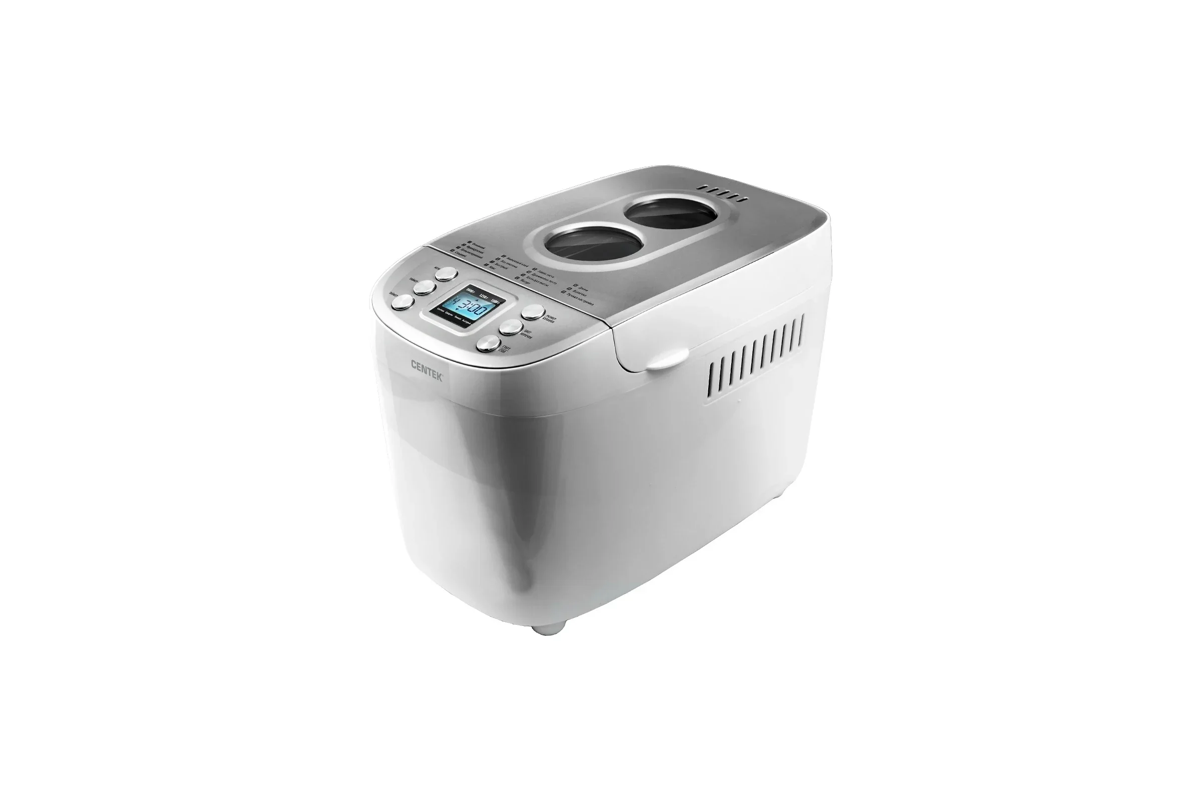 Хлебопечка Centek CT-1415 (бел/сталь) 1500 г БОЛЬШОЙ ОБЪЕМ, 860Вт, 15 программ, таймер, LCD, окошко