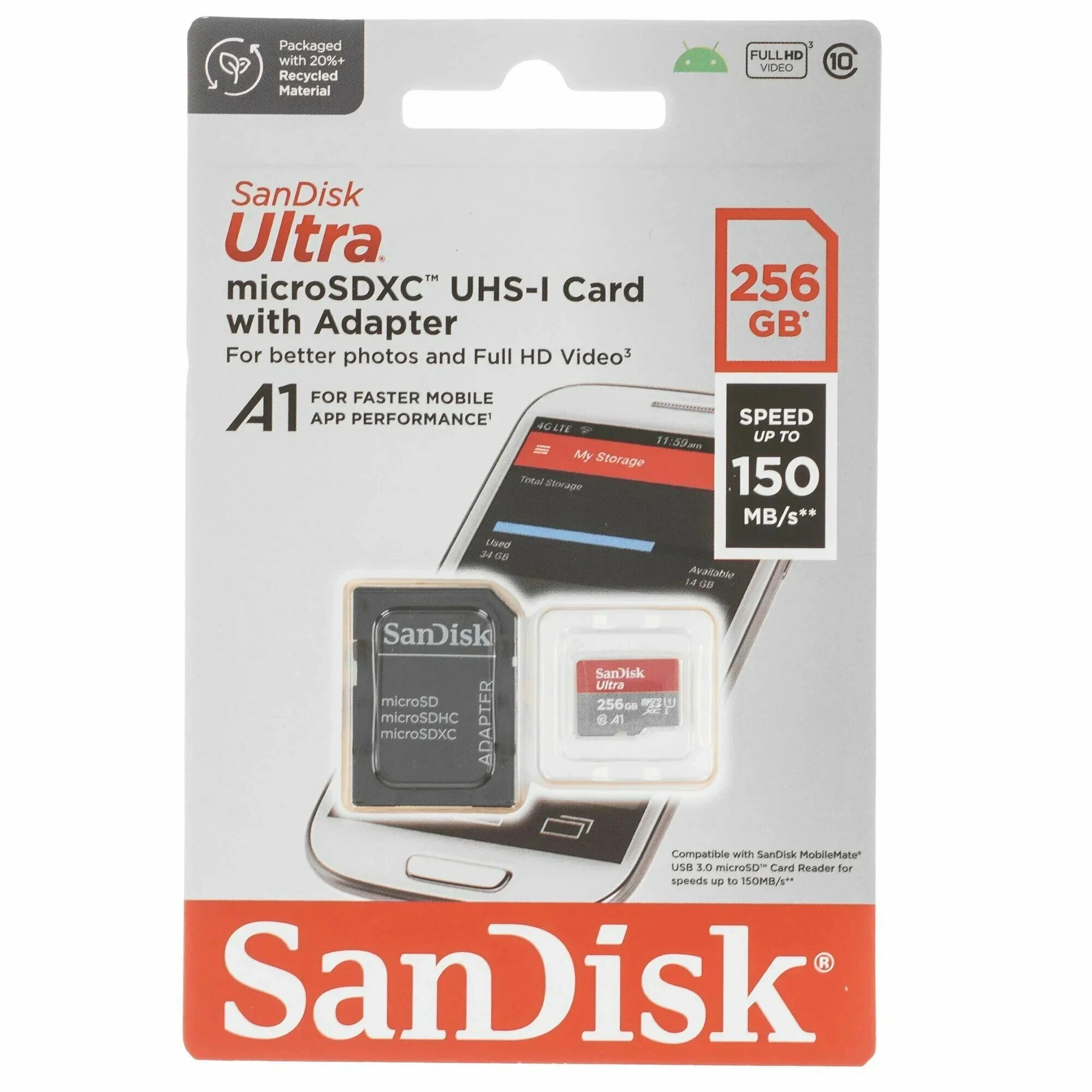 Флеш карта microSD 256GB SanDisk microSDXC Class 10 Ultra UHS-I A1 100MB/s