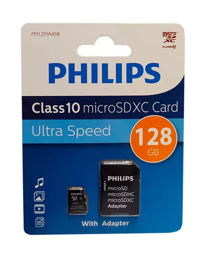 Флеш карта microSD 128GB PHILIPS microSDHC Class 10 (SD адаптер)