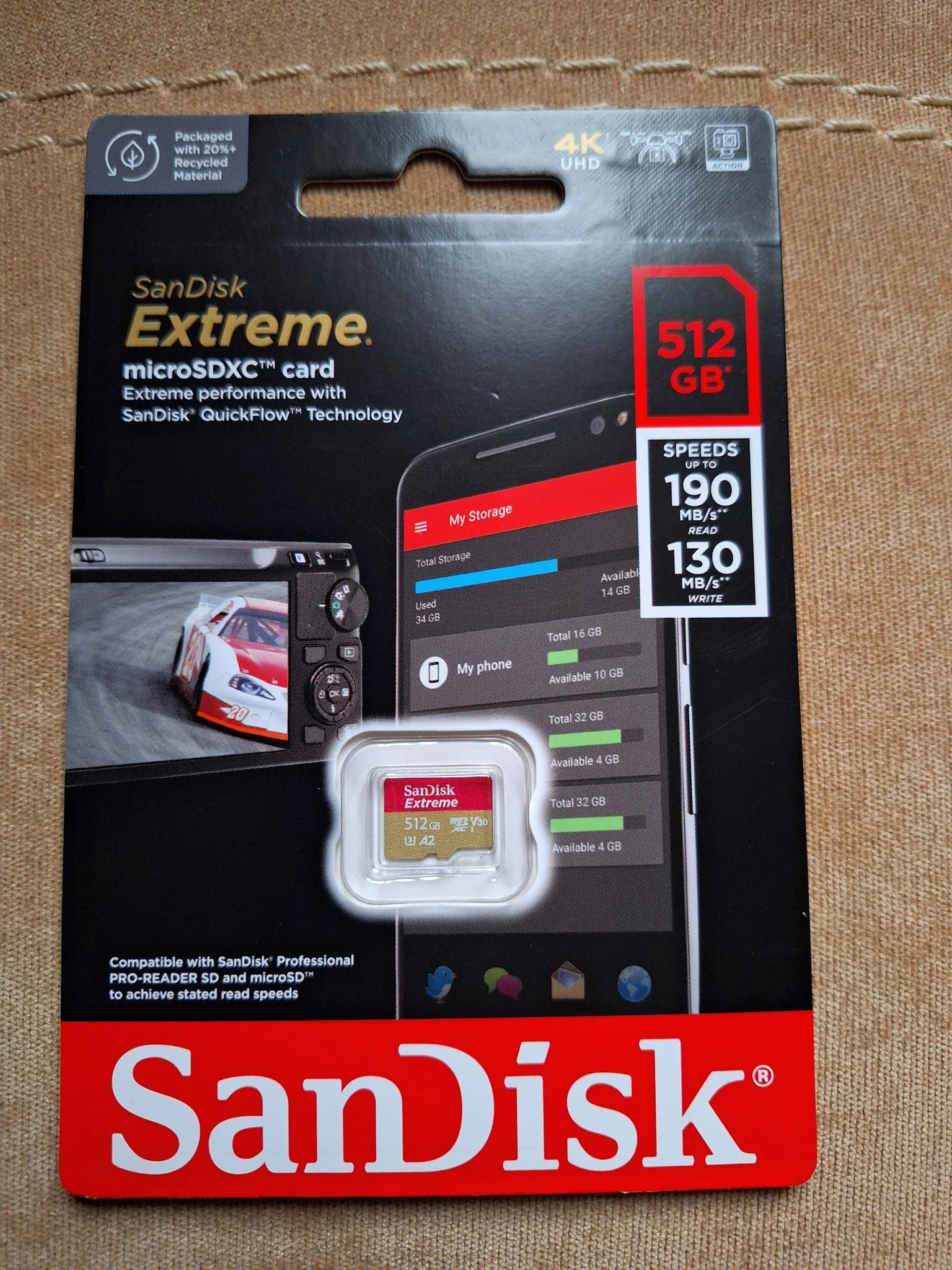 Флеш карта microSD 512GB SanDisk microSDXC UHS-I A2 V30 U3 Extreme 190MB/s
