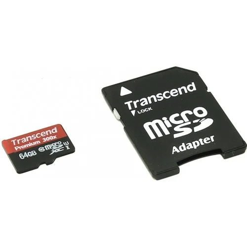 Флеш карта microSD 64GB Transcend microSDXC Class 10 UHS-I U1, (SD адаптер), TLC