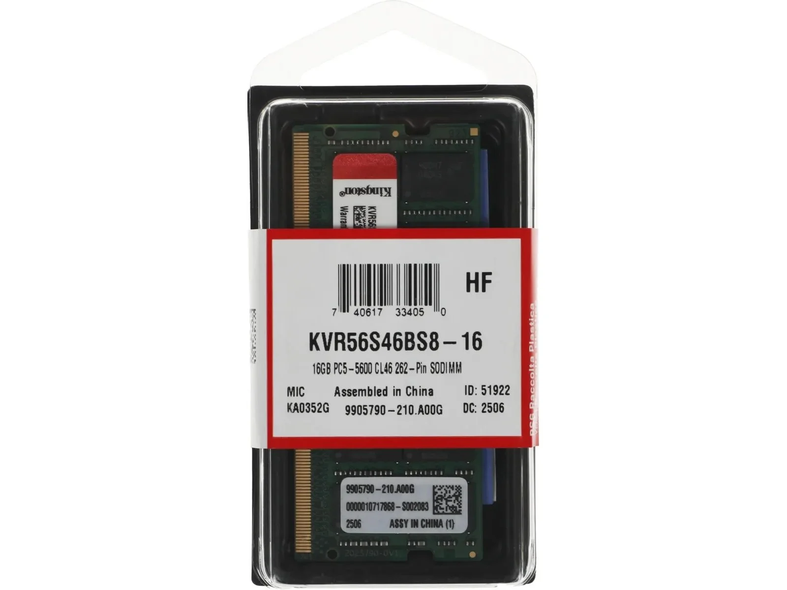 Оперативная память Kingston SO-DIMM DDR5 16Gb 5600MHz (KVR56S46BS8-16)