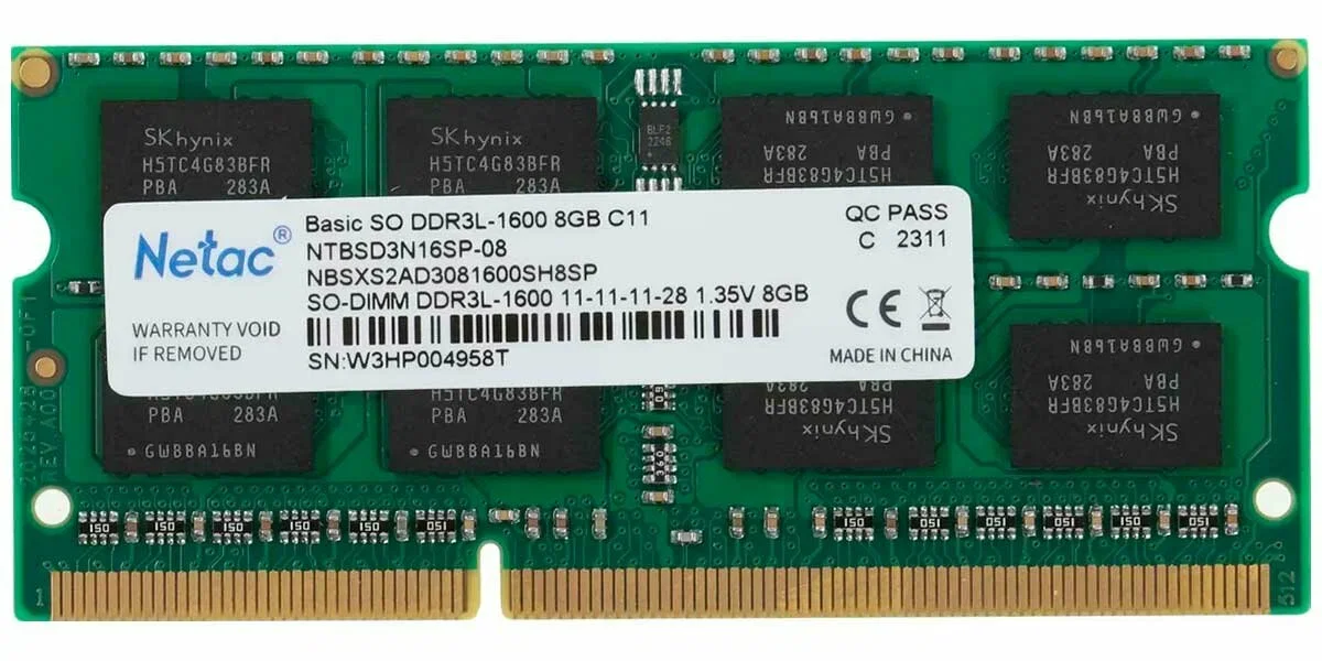 Оперативная память Netac DDR3L SO-DIMM 8Gb 1600MHz (NTBSD3N16SP-08)