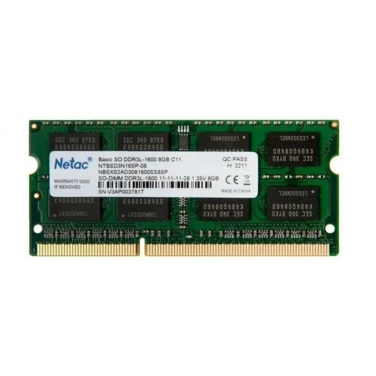 Оперативная память Netac DDR3L SO-DIMM 8Gb 1600MHz (NTBSD3N16SP-08)