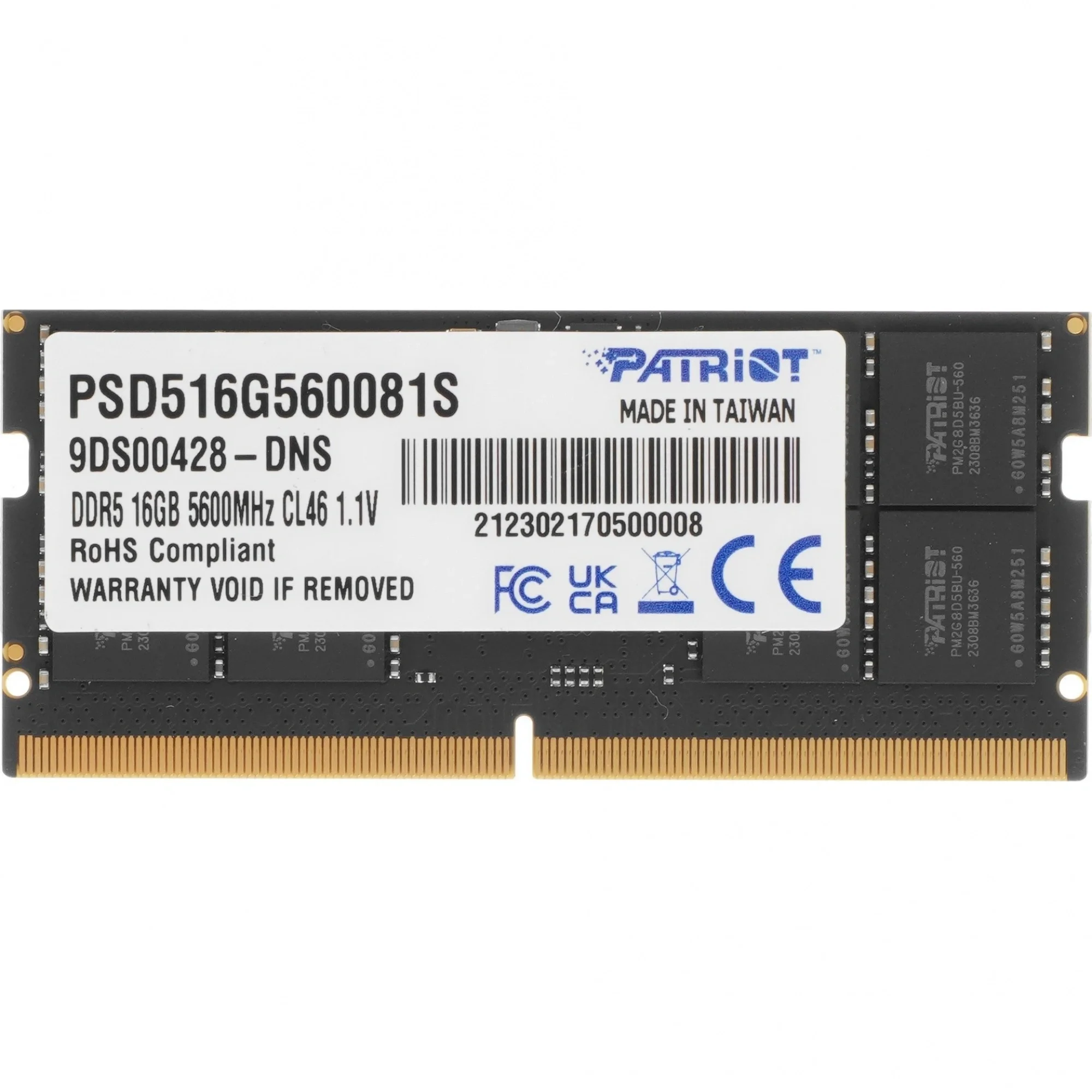Оперативная память Patriot Memory SO-DIMM DDR5 16GB 5600MHz Signature Line (PSD516G560081S)