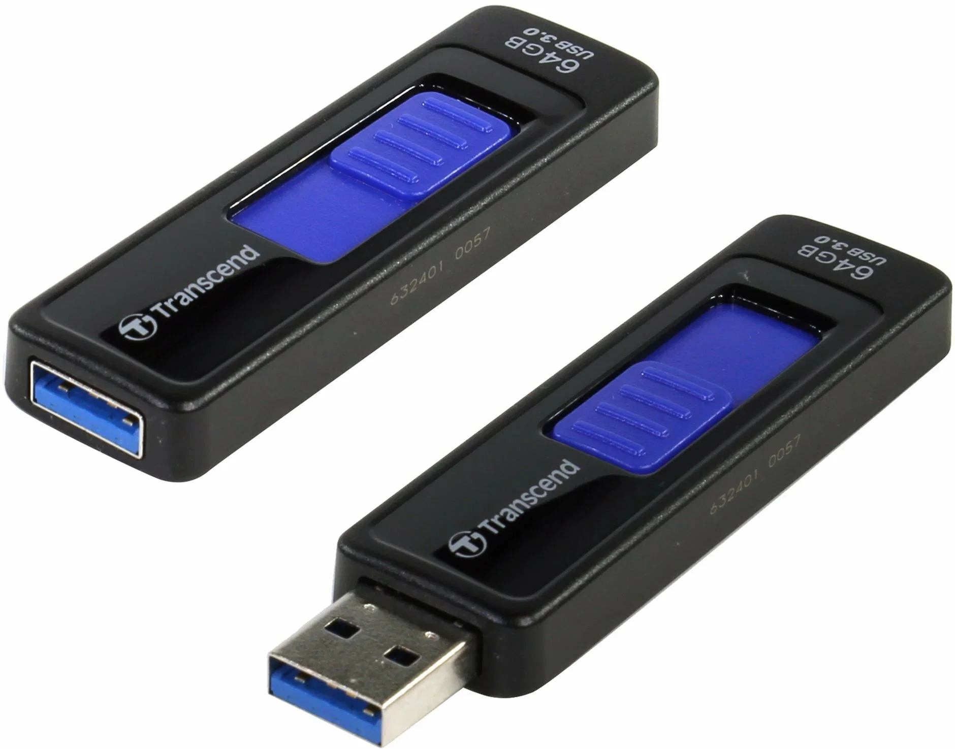 Флеш накопитель 64GB Transcend JetFlash 760, USB 3.0, Черный/Синий