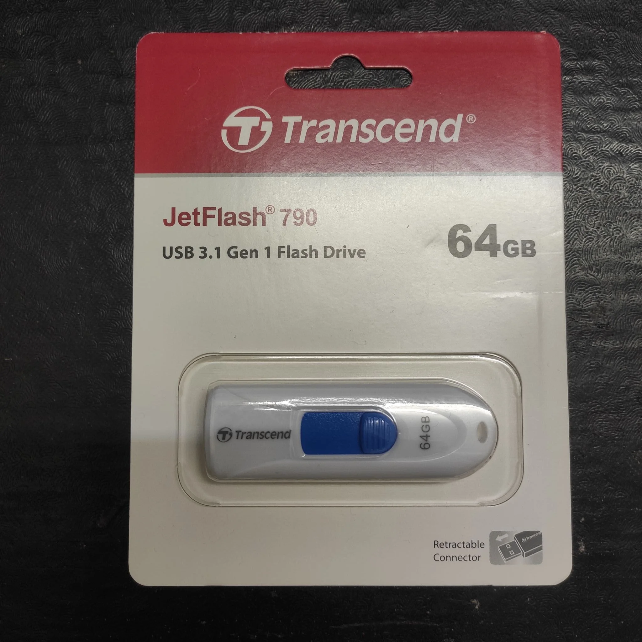 Флеш накопитель 64GB Transcend JetFlash 790, USB 3.1, Белый/Синий