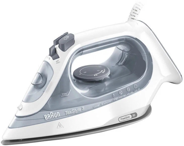 Утюг Braun SI3054GY 2400Вт, пар 45 г/мин, удар 180г/мин, подошва керамика