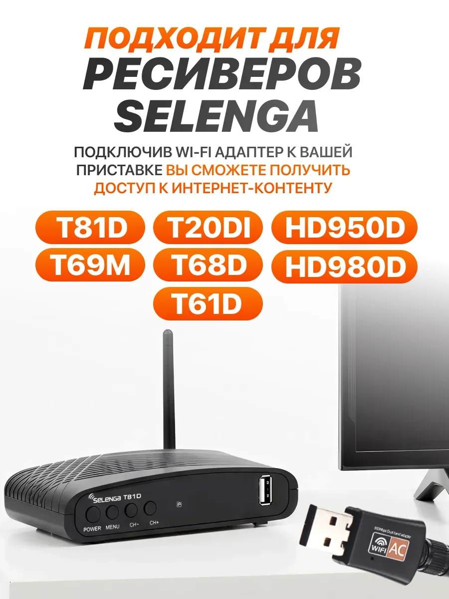 Адаптер сетевой с антенной SELENGA RTL8811 для DVB-T2 приставок
