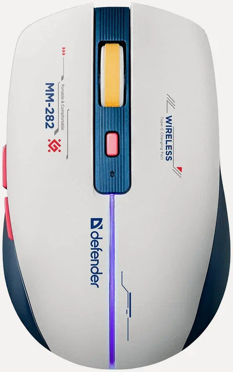 Мышь беспроводная Defender Dila MM-282 белый/синий, 1800 dpi, радиоканал, USB, кнопки - 6