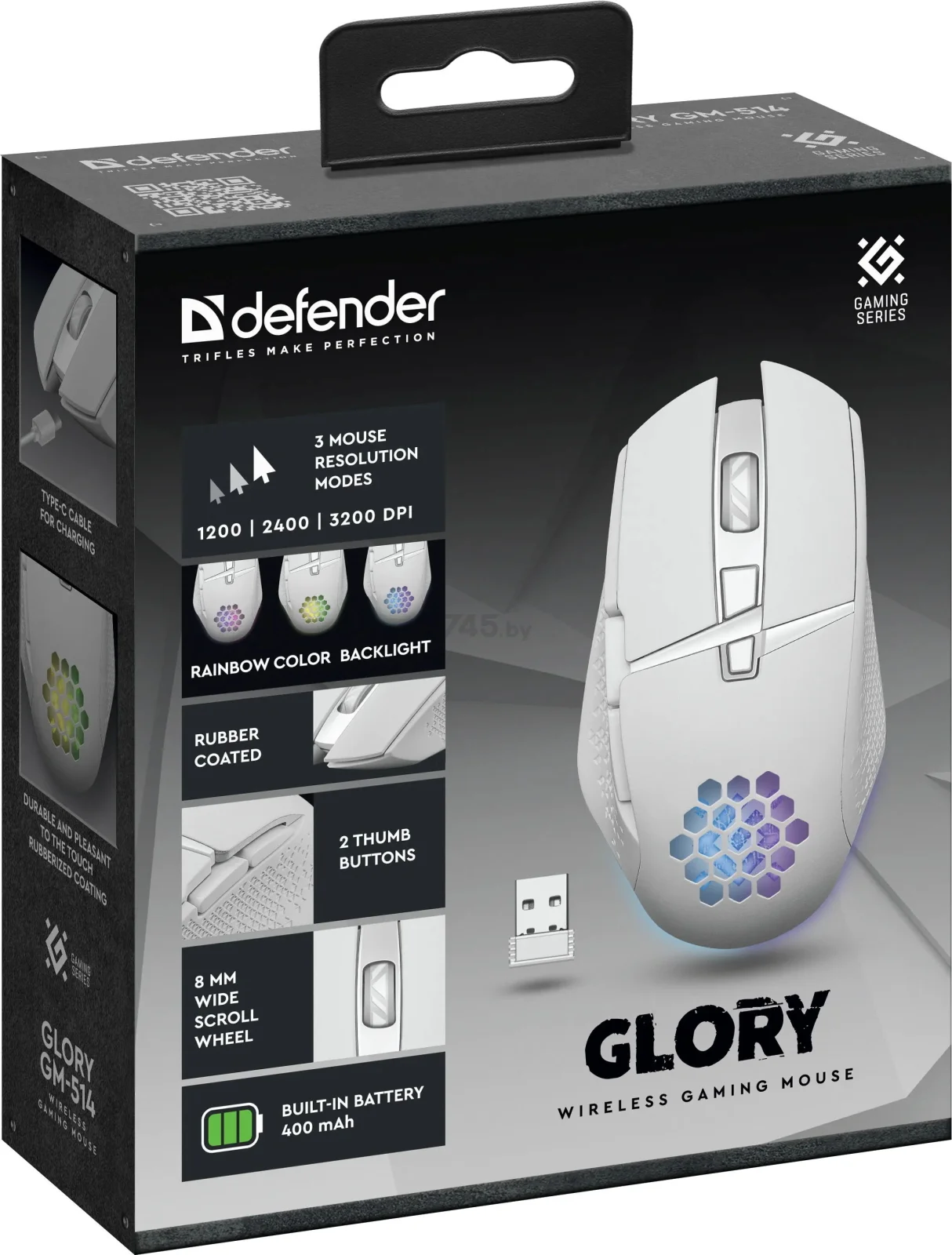 Мышь беспроводная Defender Glory GM-514 белый, 3200 dpi, радиоканал, USB, кнопки - 7