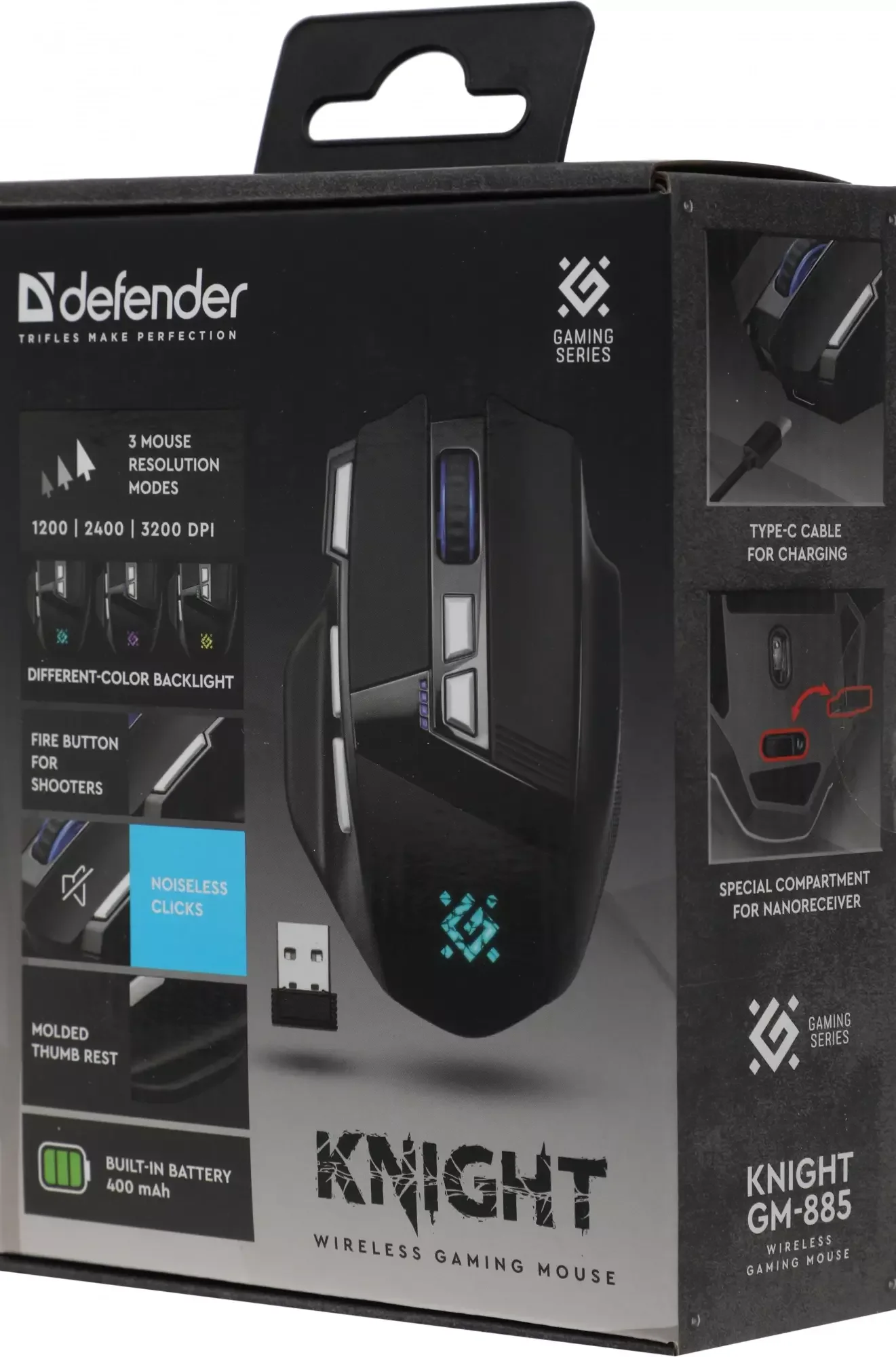 Мышь беспроводная Defender Knight GM-885 черный, 3200 dpi, радиоканал, USB, кнопки - 8