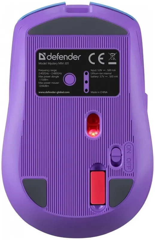 Мышь беспроводная Defender Mystery MM-301 фиолетовый, 1600 dpi, радиоканал, Bluetooth, USB, кнопки - 6