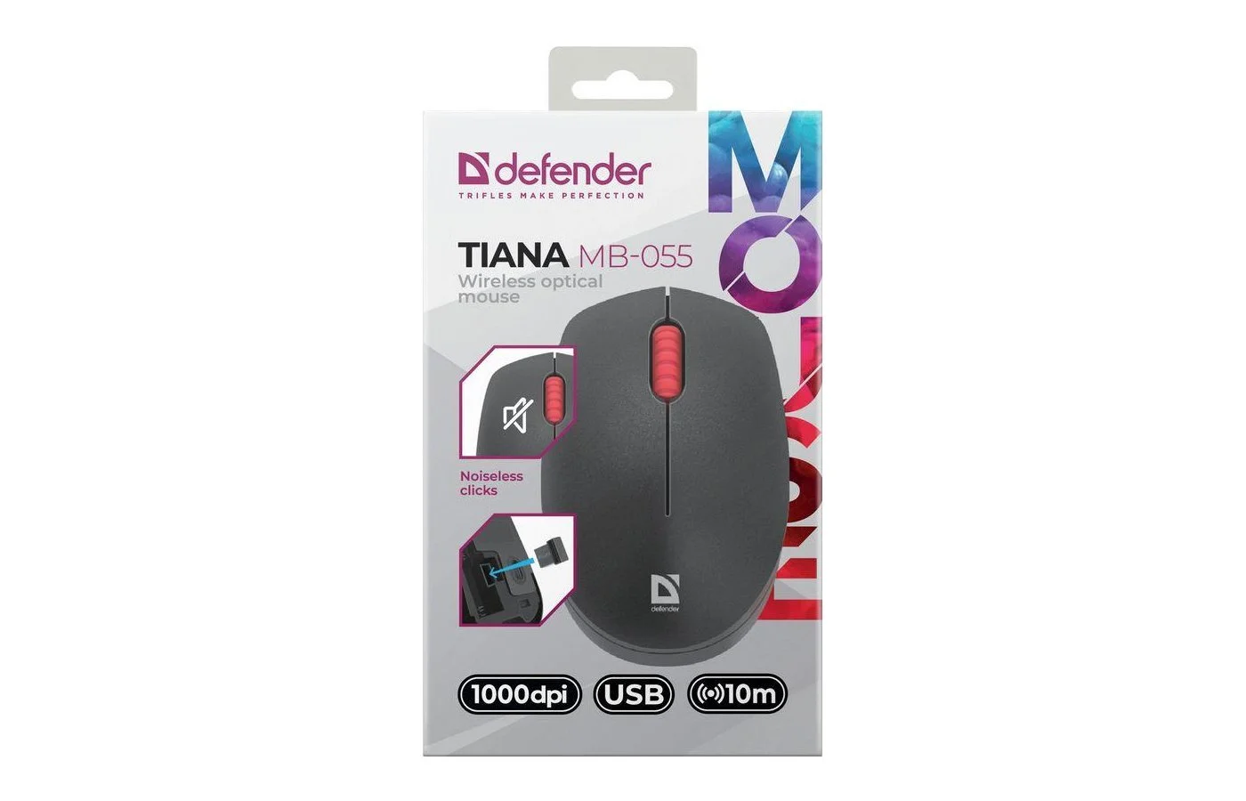 Мышь беспроводная Defender Tiana MB-055 черный, 1000 dpi, радиоканал, USB, кнопки - 3