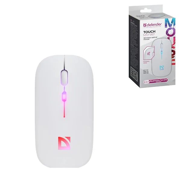 Мышь беспроводная Defender Touch MM-997 белый, 1600 dpi, радиоканал, Bluetooth, USB, кнопки - 4