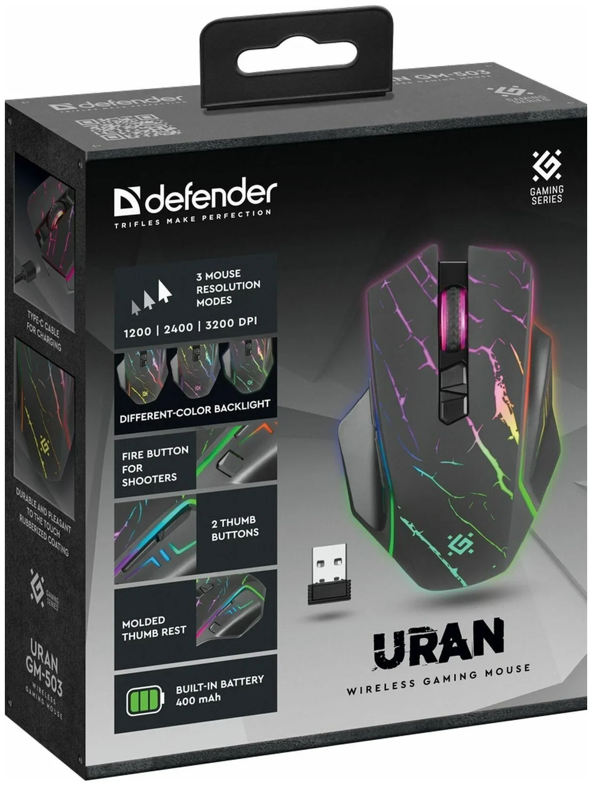Мышь беспроводная Defender Uran GM-503 черный, 3200 dpi, радиоканал, USB, кнопки - 8