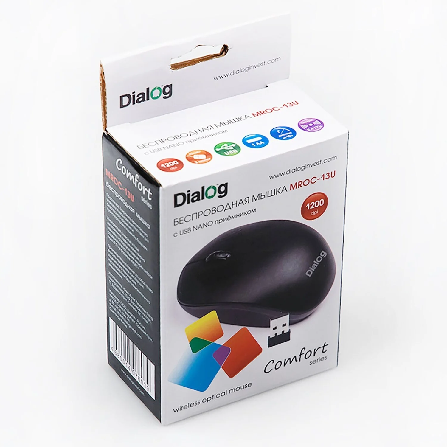Мышь беспроводная Dialog Comfort MROC-13U черный, 1200 dpi, радиоканал, USB, кнопки - 3