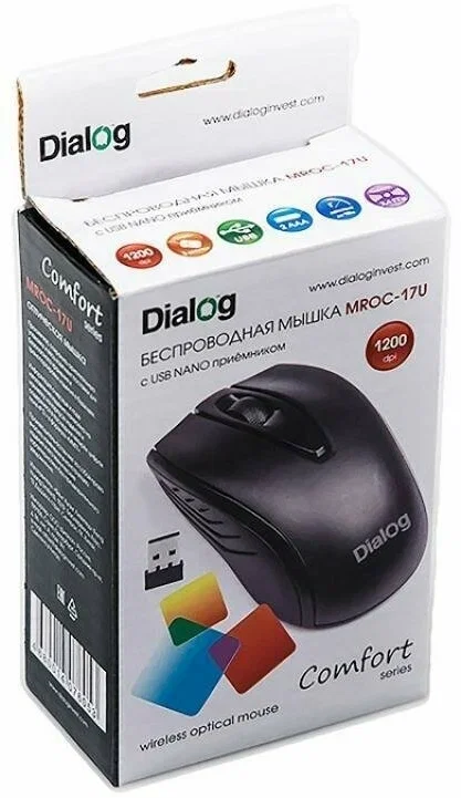 Мышь беспроводная Dialog Comfort MROC-17U черный, 1200 dpi, радиоканал, USB, кнопки - 3
