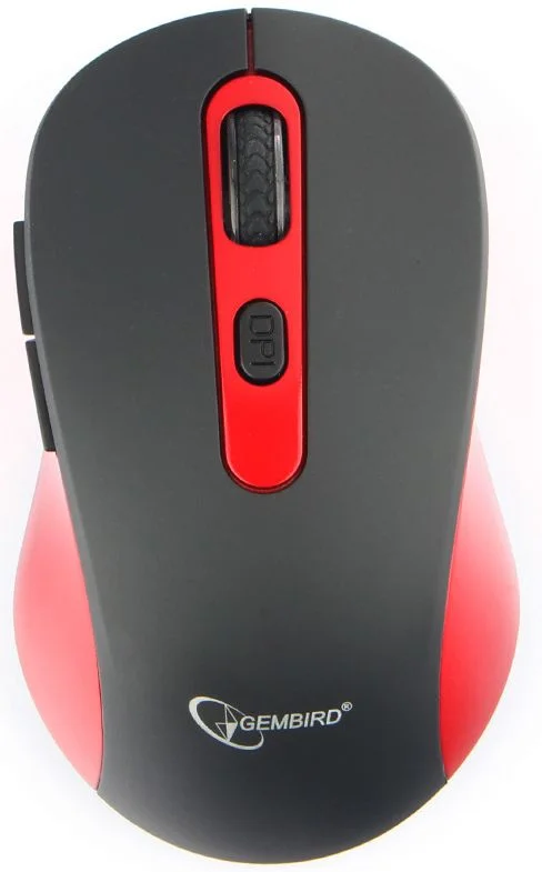 Мышь беспроводная Gembird MUSW-221-R черный/красный, 1600 dpi, радиоканал, USB, кнопки - 6