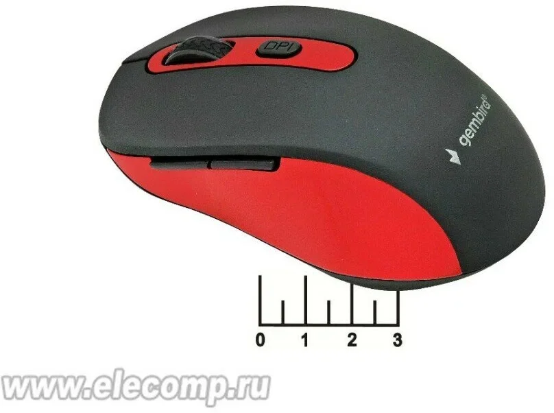 Мышь беспроводная Gembird MUSW-221-R черный/красный, 1600 dpi, радиоканал, USB, кнопки - 6