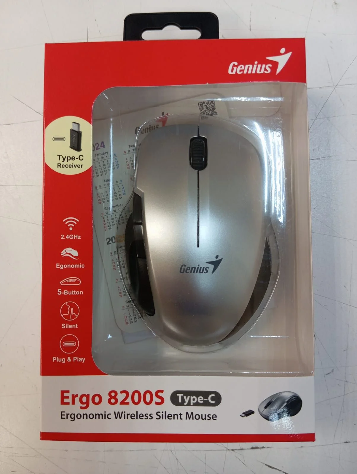 Мышь беспроводная Genius Ergo 8200S серебристый, 1200 dpi, радиоканал, USB, кнопки - 5