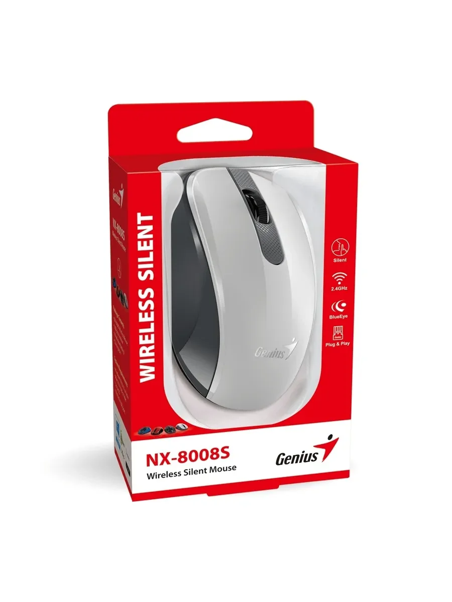 Мышь беспроводная Genius NX-8008S белый/серый, 1200 dpi, радиоканал, USB, кнопки - 3