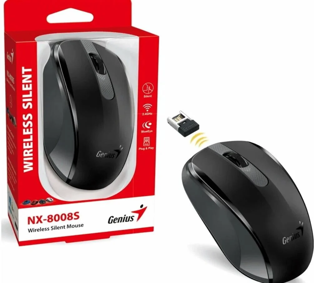 Мышь беспроводная Genius NX-8008S черный, 1200 dpi, радиоканал, USB, кнопки - 3