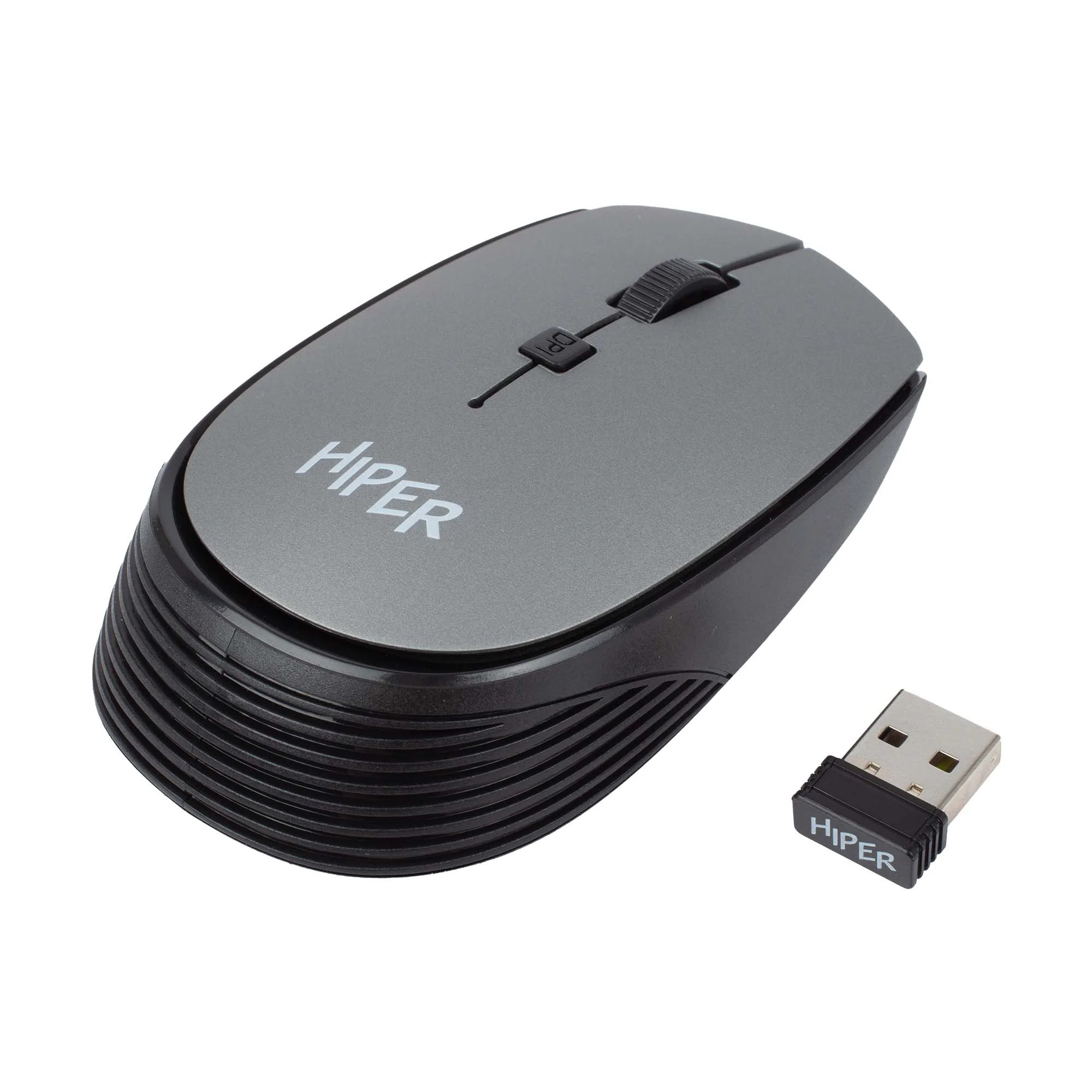 Мышь беспроводная HIPER HOMW-081 серый, 1600 dpi, радиоканал, USB, кнопки - 4