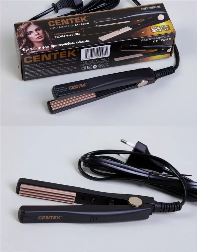 Щипцы для завивки волос Centek CT-2026 черный/золотистый, 12 мм, 200 °C, 1 режим