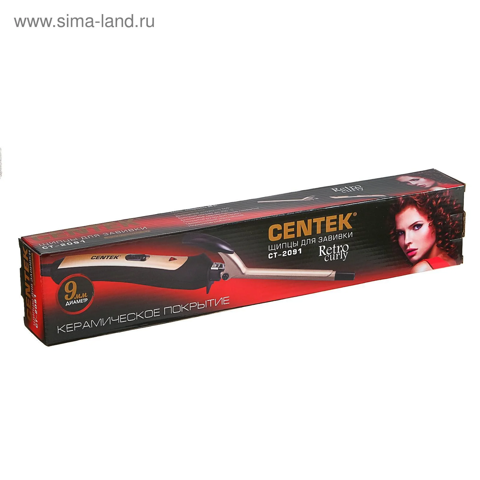 Щипцы для завивки волос Centek CT-2091 черный/золотистый, 9 мм, 200 °C, 1 режим