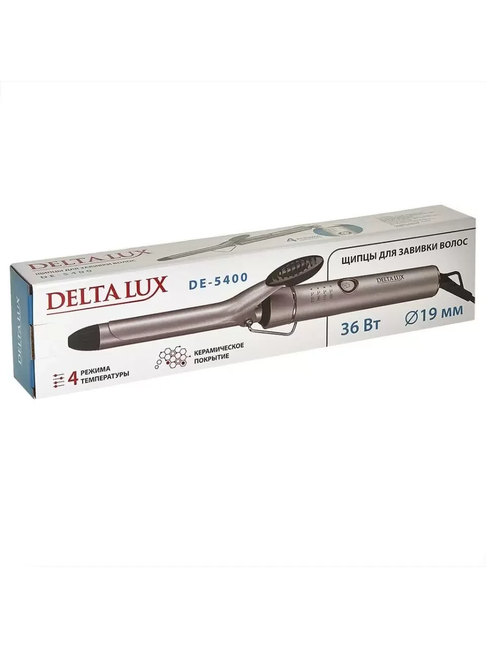 Щипцы для завивки волос DELTA LUX DE-5400 серый, 19 мм, 210 °C, 4 режима